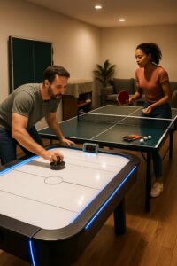 Lee más sobre el artículo Transforma tu espacio con la mesa perfecta: air hockey o ping pong